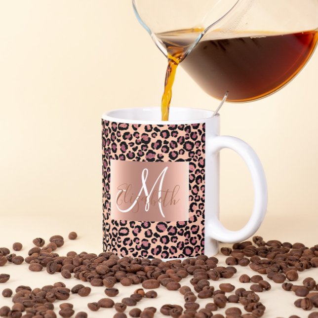 Roséguld glitter leopardmonogram kul kaffemugg (Skapare uppladdad)