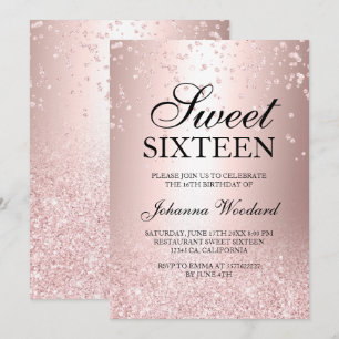 roséguld glitter metallisk konfetti Sweet 16 Inbjudningar