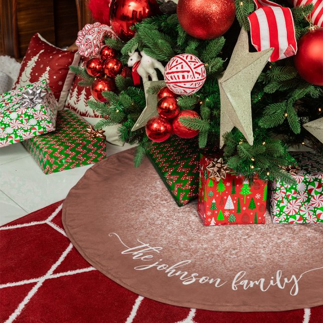 Roséguld glitter Mjuk Terrakotta Julgransmatta Borstad Polyester (Blush Rose Gold Glitter Soft Terracotta Brushed Polyester Tree Skirt)