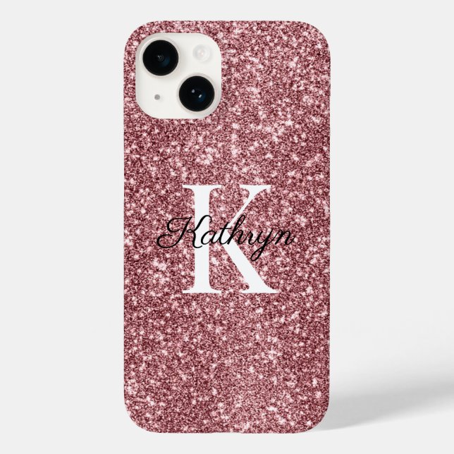 Roséguld Glitter Monogram Initial Namn (Baksida)