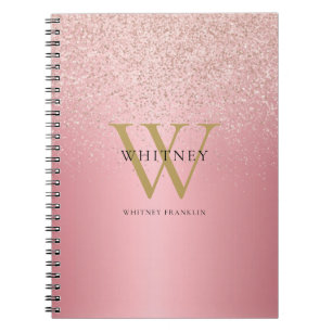 Roséguld Glitter Monogram Namn Anteckningsbok