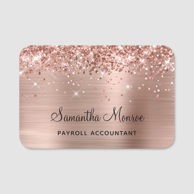 Roséguld glitter och folie namnbricka (Framsida)