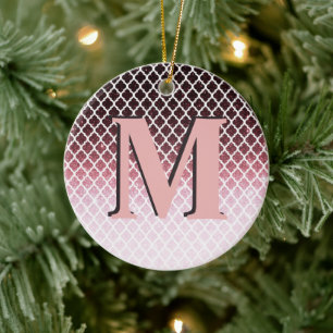 Roséguld glitter och spets personlig julgransprydnad keramik
