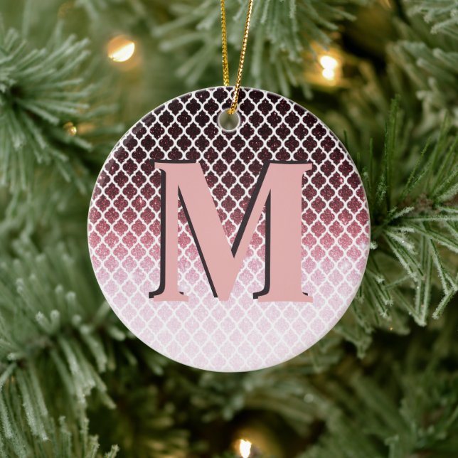 Roséguld glitter och spets personlig julgransprydnad keramik (Träd)