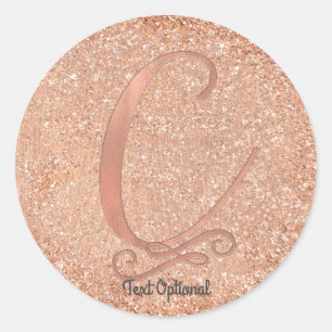 Roséguld glitter Personlig initialbokstav C Runt Klistermärke