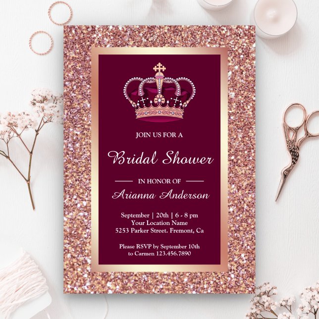 Roséguld glitter rosa prinsessa bröllopsdusch inbjudningar (Skapare uppladdad)
