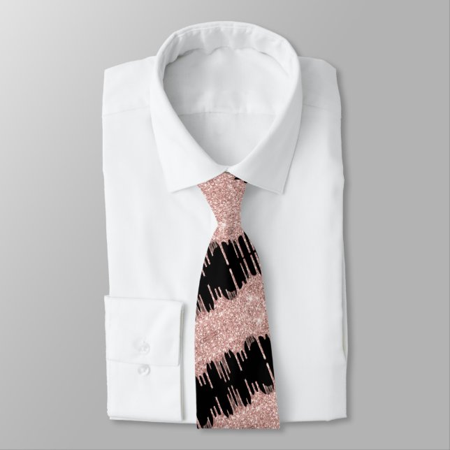 Roséguld glitter svart halsduk slips (Bunden)