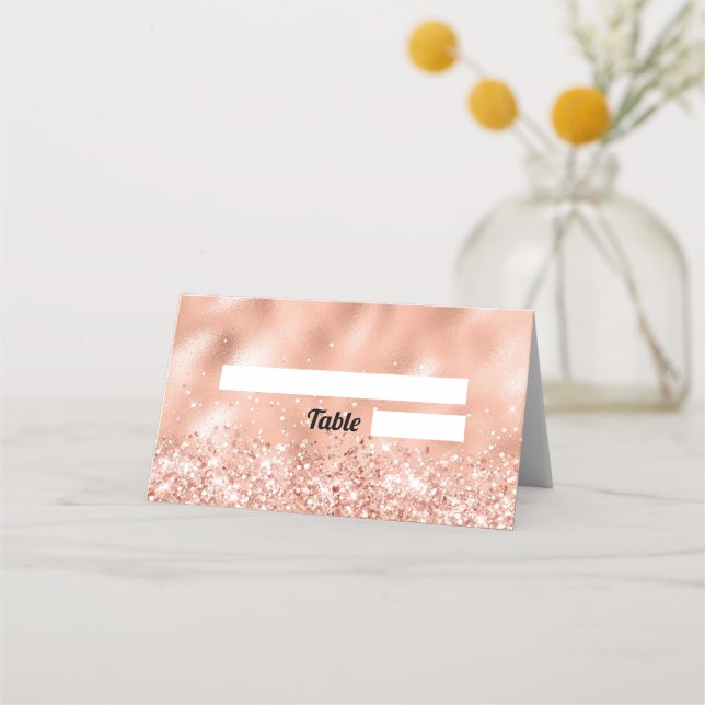 Roséguld glitter Sweet 16 platskort Placeringskort (Framsida)