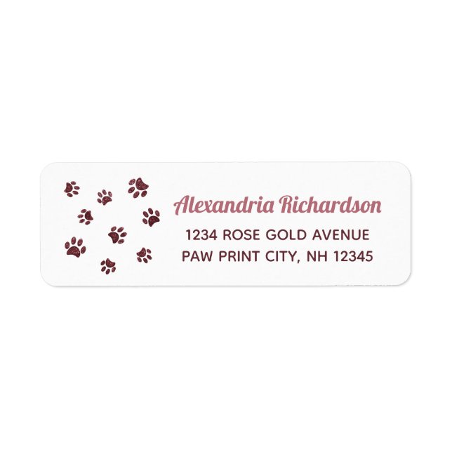 Roséguld glitter-tasslade tryck returadress etikett (Framsidan)