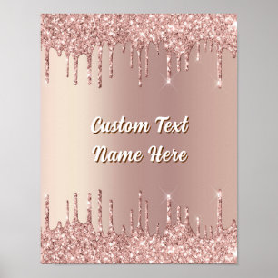 Roséguld glitteraffisch med personlig text namn poster