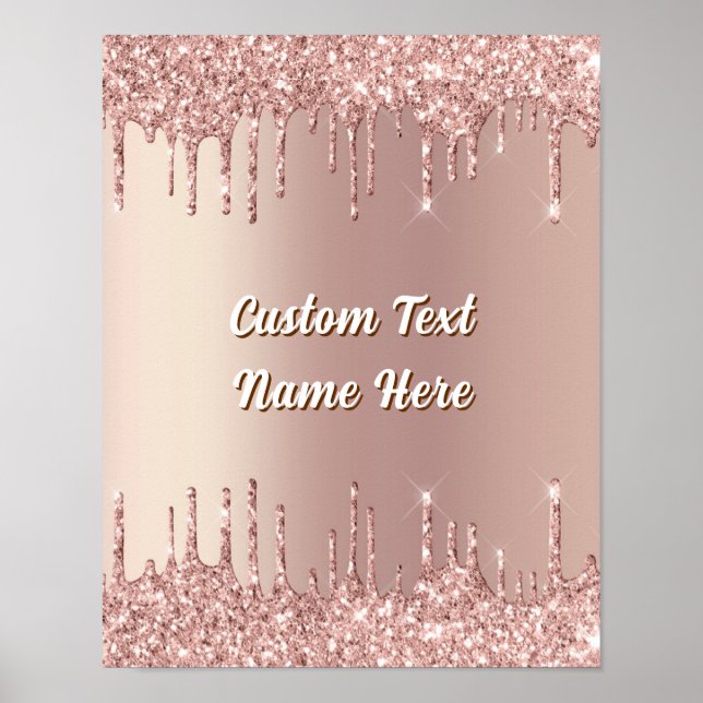 Roséguld glitteraffisch med personlig text namn poster (Framsidan)
