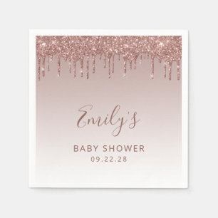 Roséguld glitterdropp flicka baby shower pappersservett
