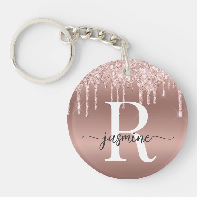 Roséguld glitterdropp Metall flickaktig monogrammé (Framsidan)