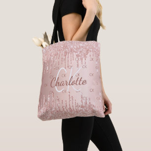 Roséguld glitterdroppar monogram elegant tygkasse