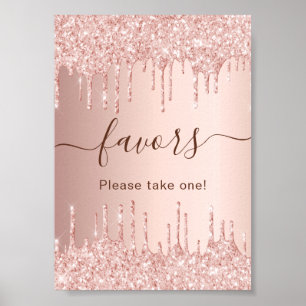 Roséguld glitterdroppar partygåvor skylt