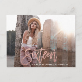 Roséguld glitterflicka foto söt 16-årsdag vykort