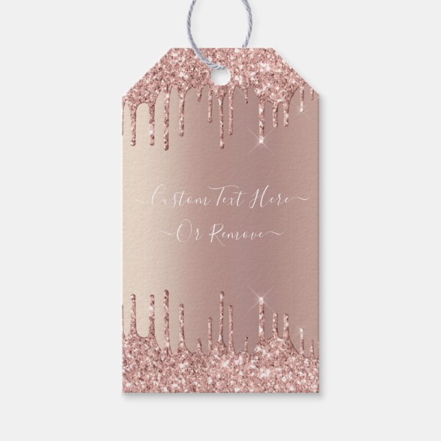 Roséguld glittergnistrande anpassningsbara textpre presentetikett (Framsidan)