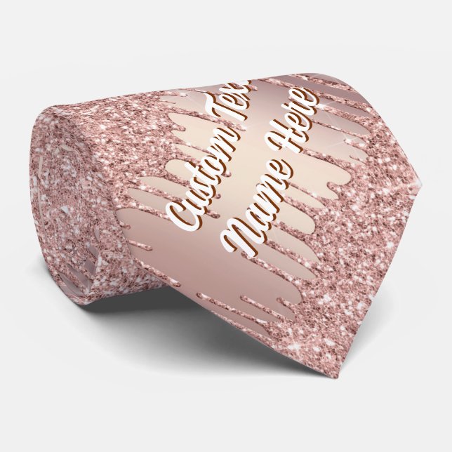 Roséguld Glitterhalsduk med Personlig Text Namn Slips (Rullad)