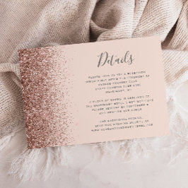 Roséguld glitterkant Blush Rosa Bröllopsdetaljer Tilläggskort