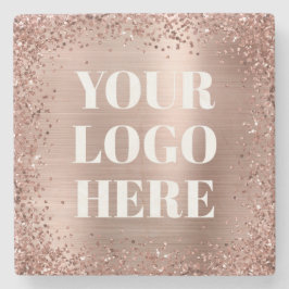 Roséguld glitterkant och folielogo stenunderlägg