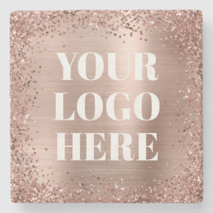 Roséguld glitterkant och folielogo stenunderlägg