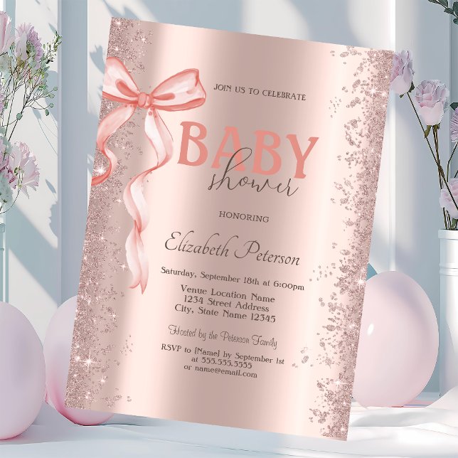 Roséguld glitterkonfetti rosa band baby shower inbjudningar (Skapare uppladdad)
