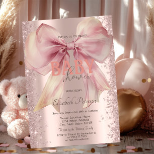 Roséguld glitterkonfetti rosa band baby shower inbjudningar
