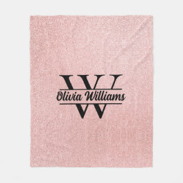 Roséguld glittermonogram | Girlig modern glans  Fleecefilt