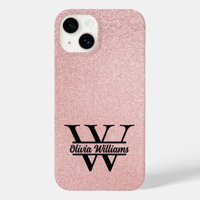 Roséguld glittermonogram | Girligt modernt gnist (Baksida)