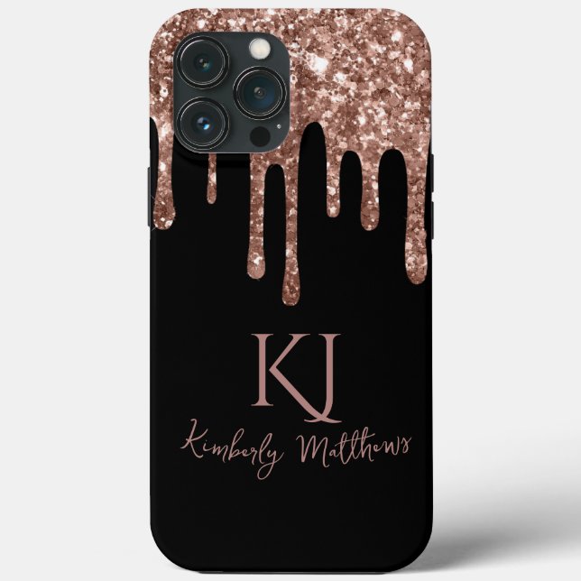 Roséguld glittermonogram initialer på svart (Baksida)