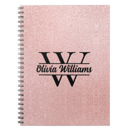 Roséguld Glittermonogram | Modernt flickaktigt gni Anteckningsbok