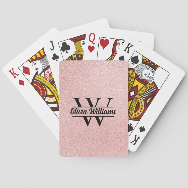 Roséguld Glittermonogram | Modernt flickaktigt gni Casinokort (Baksidan)
