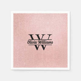 Roséguld Glittermonogram | Modernt flickaktigt gni Pappersservett