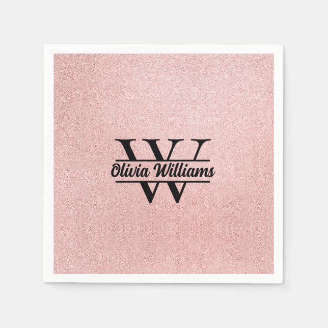 Roséguld Glittermonogram | Modernt flickaktigt gni Pappersservett (Framsidan)