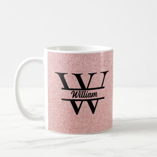 Roséguld Glittermonogram | Tjejigt Modernt Gnist Kaffemugg (Vänster)