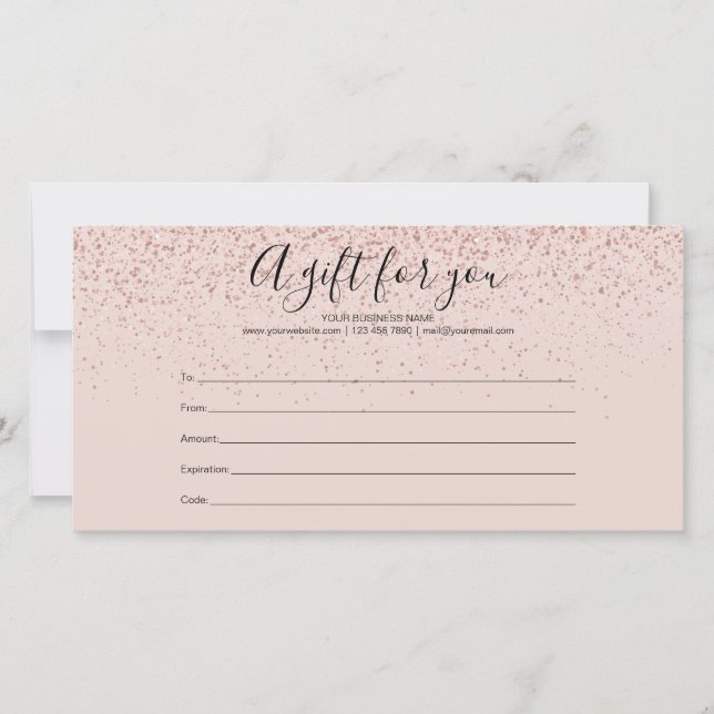 Roséguld glitterpresentcertifikat (Framsida)