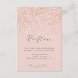 Roséguld glitterrosa elegant mottagning tilläggskort