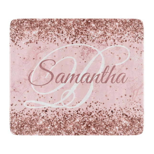 Roséguld glitterrosa marmor fancy monogram (Framsidan)