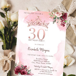 Roséguld glitterrosor Krona 30-årsdag  Inbjudningar