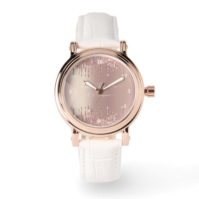 Roséguld Glittrande Anpassningsbar Text Klocka (Framsida)