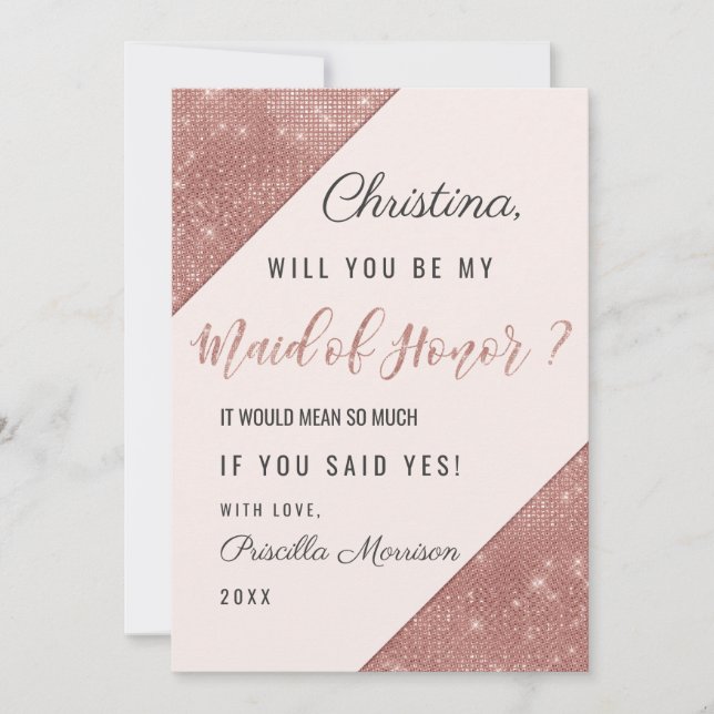 Roséguld Glittrande Glitter Sekvens Brudtärna Inbjudningar (Framsida)