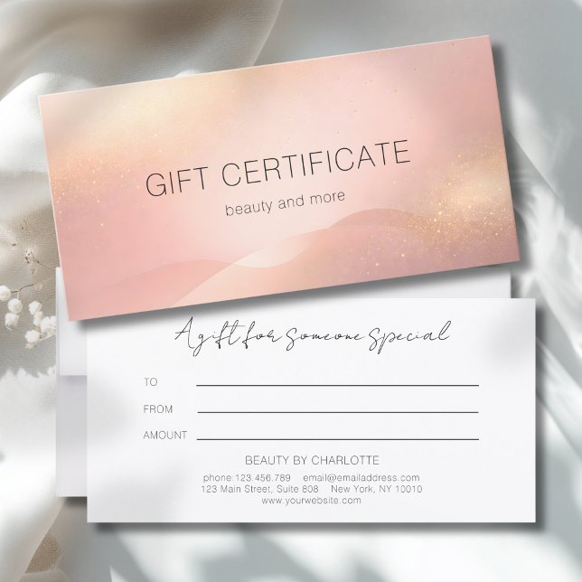Roséguld Glödande Gradient Salong Presentkort (Blush Gold Glow Gradient Custom Salon Gift Certificate)