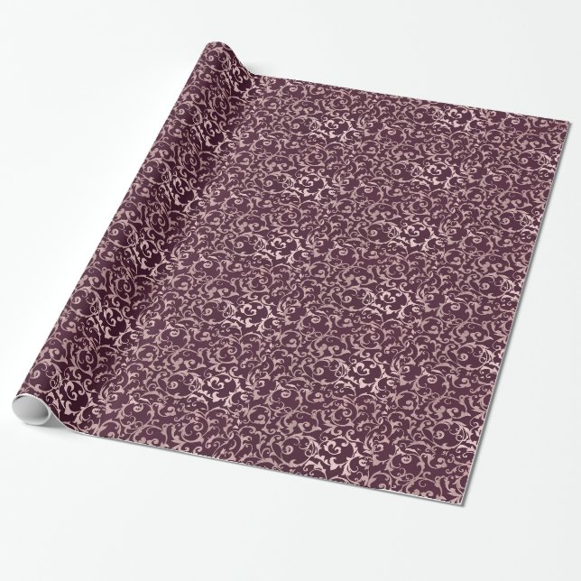Roséguld Hallonvin Modern Elegant Bröllop Presentpapper (Utrullad)