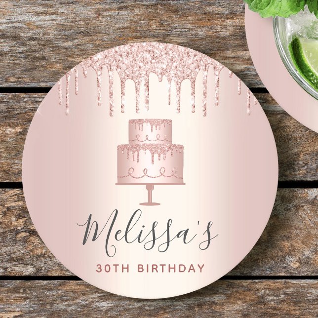 Roséguld kakglitter dropar elegant flickig fest underlägg papper rund (Skapare uppladdad)