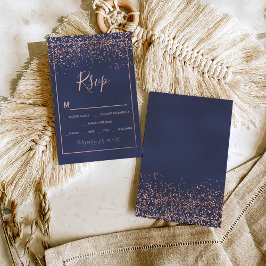 Roséguld konfetti marinblå typografi rsvp OSA kort
