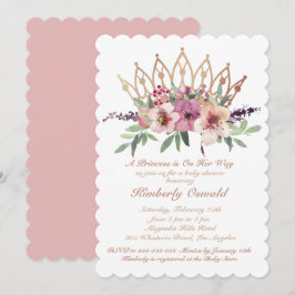Roséguld Kronblush Rosa Blommig Bebis Flick Shower Inbjudningar