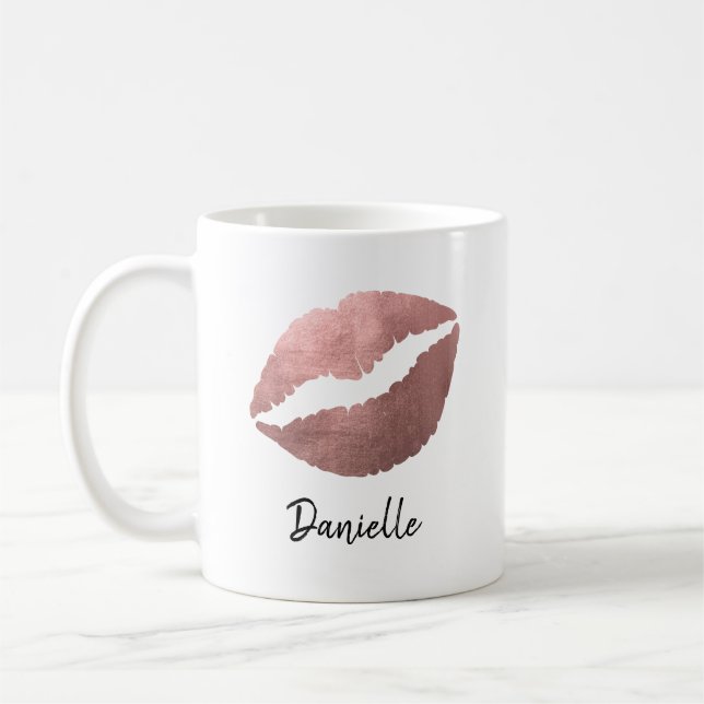 Roséguld läppstift Kyss Tryck Kaffemugg (Vänster)