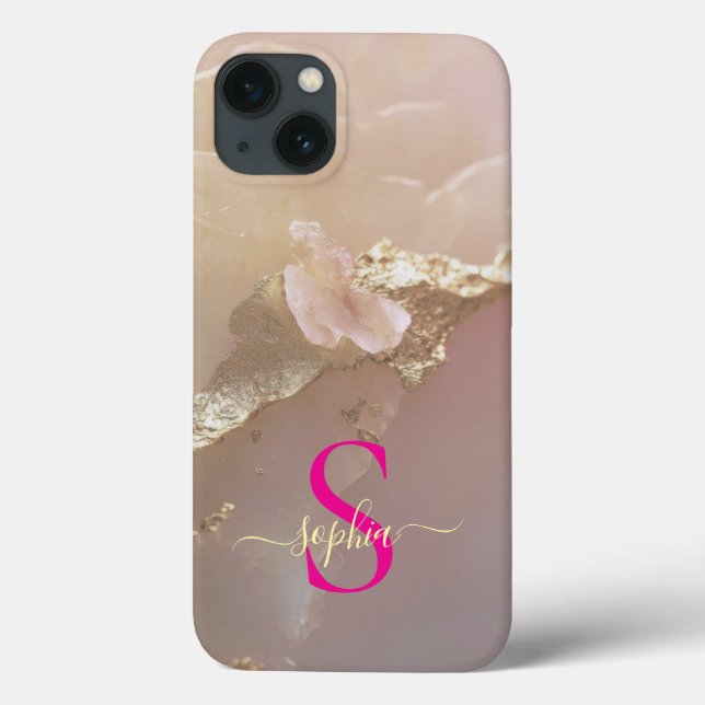Roséguld marmor guld glitter monogram (Baksida)