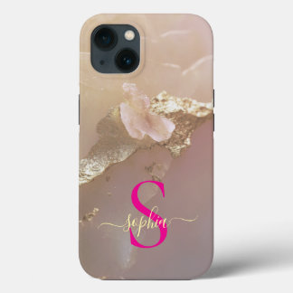 Roséguld marmor guld glitter monogram