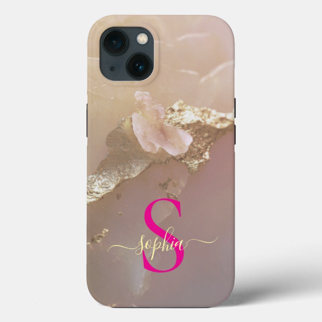 Roséguld marmor guld glitter monogram (Baksida)